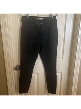 Signature Levi Strauss & Co. Mid-Rise Skinny Black Denim Jeans Button Logo woman